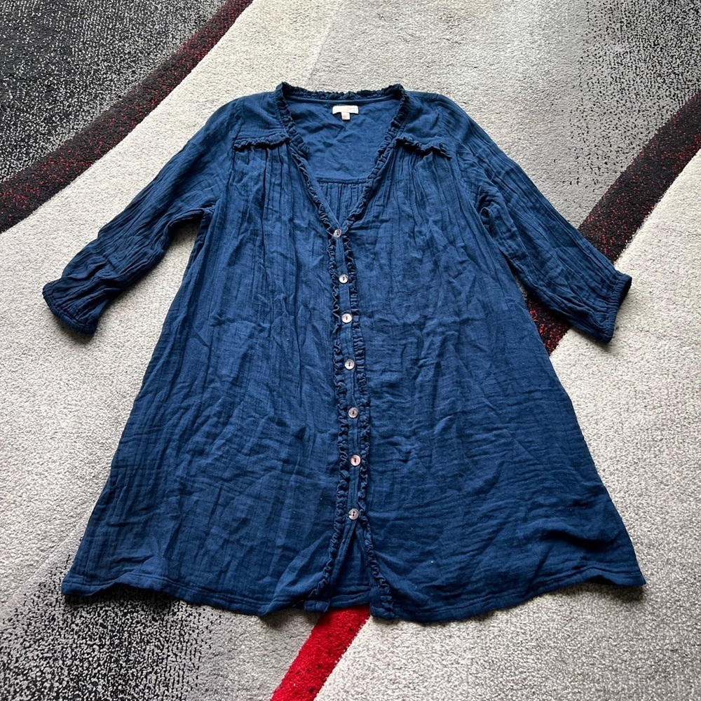 Pink Chicken Navy Gauzy V Neck Tunic Shirt Dress